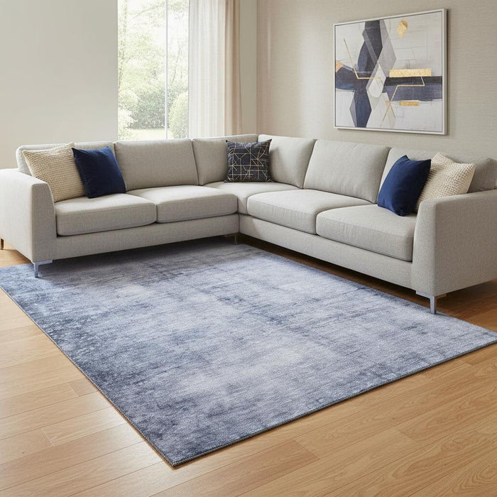9' X 12' Abstract Washable Area Rug With UV Protection (651117) - Navy Blue / Ivory