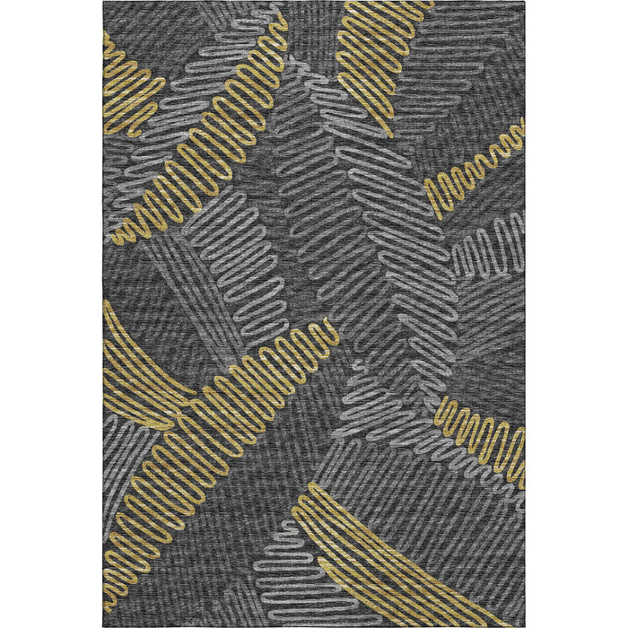 9' X 12' Botanical Leaves Washable Area Rug With UV Protection (645011) - Gray / Gold / Black