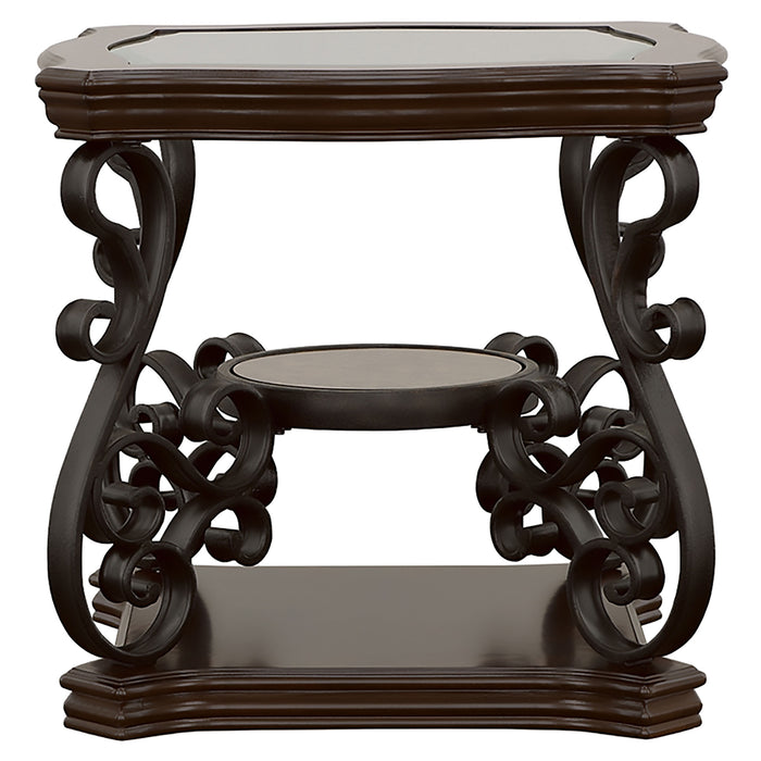 Laney 1-shelf Glass Top Square End Table Deep Merlot