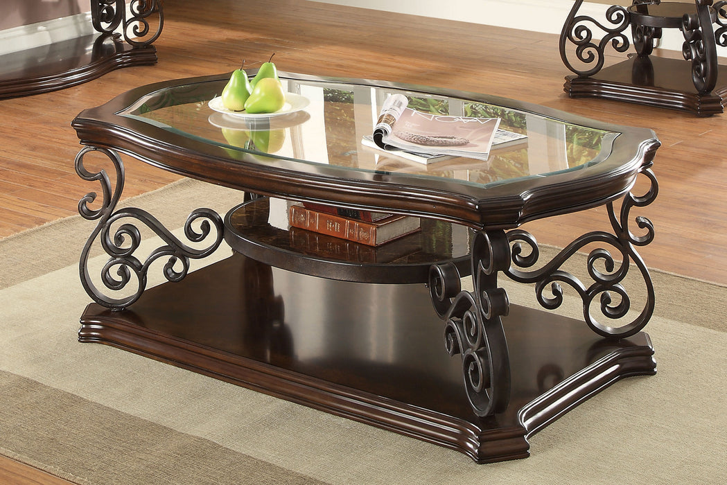Laney 1-shelf Glass Top Rectangular Coffee Table Dark Merlot