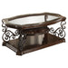 CoasterEssence Laney dark merlot rectangular coffee table with glass top and lower shelf