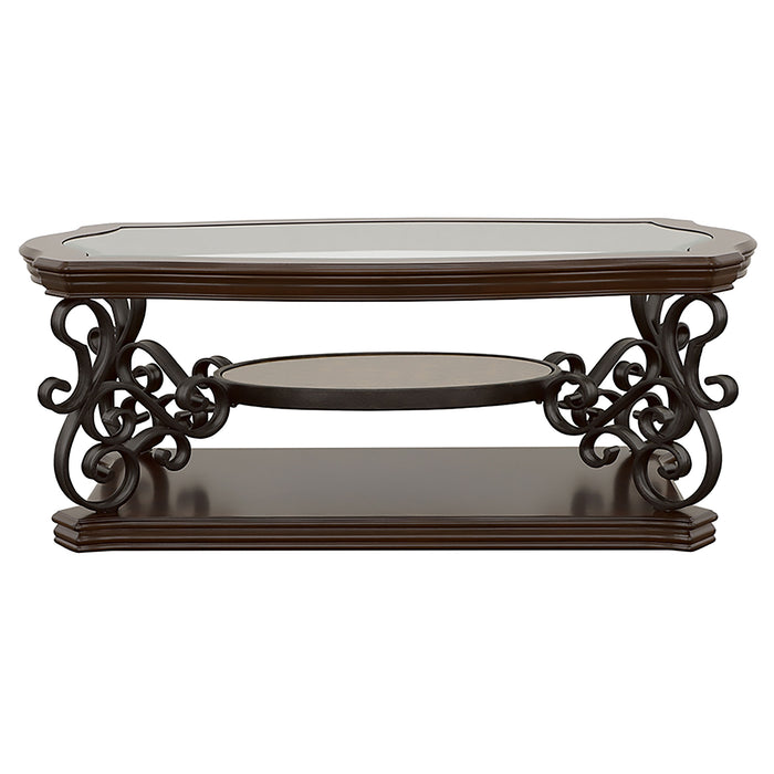 Laney 1-shelf Glass Top Rectangular Coffee Table Dark Merlot