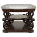 CoasterEssence Laney rectangular coffee table with dark merlot finish, glass top, and one shelf