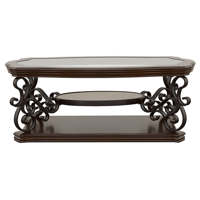 Laney 1-shelf Glass Top Rectangular Coffee Table Dark Merlot