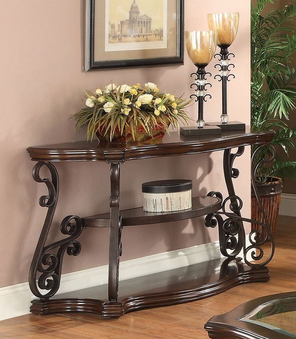 Laney Scrollwork Entryway Sofa Console Table Dark Merlot