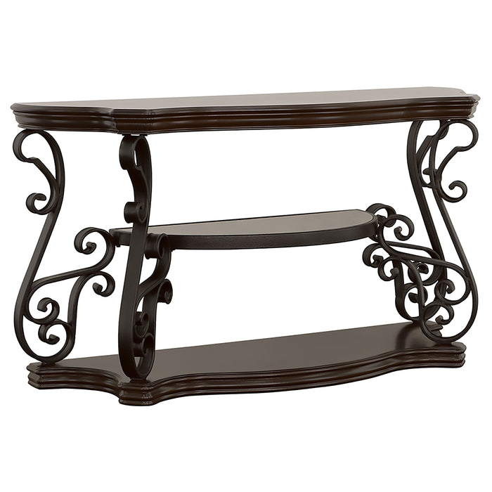 Laney Scrollwork Entryway Sofa Console Table Dark Merlot