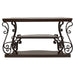 CoasterEssence Laney dark merlot scrollwork entryway sofa console table with decorative metal accents