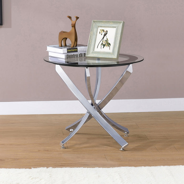 CoasterEssence Brooke round glass top side table with chrome metal base