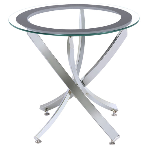CoasterEssence Brooke round glass top side end table with chrome metal base