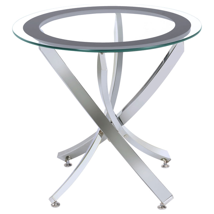 CoasterEssence Brooke round glass top side end table with chrome metal base