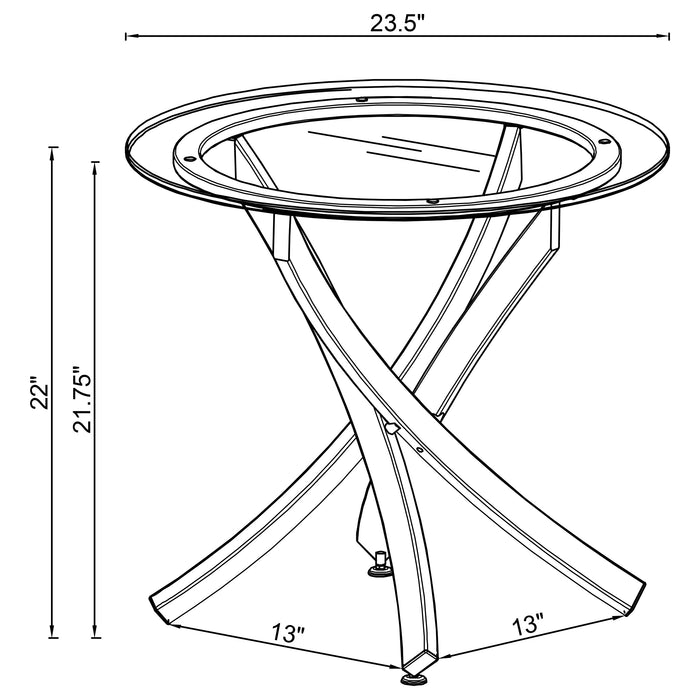 CoasterEssence Brooke round glass top side end table with chrome metal base