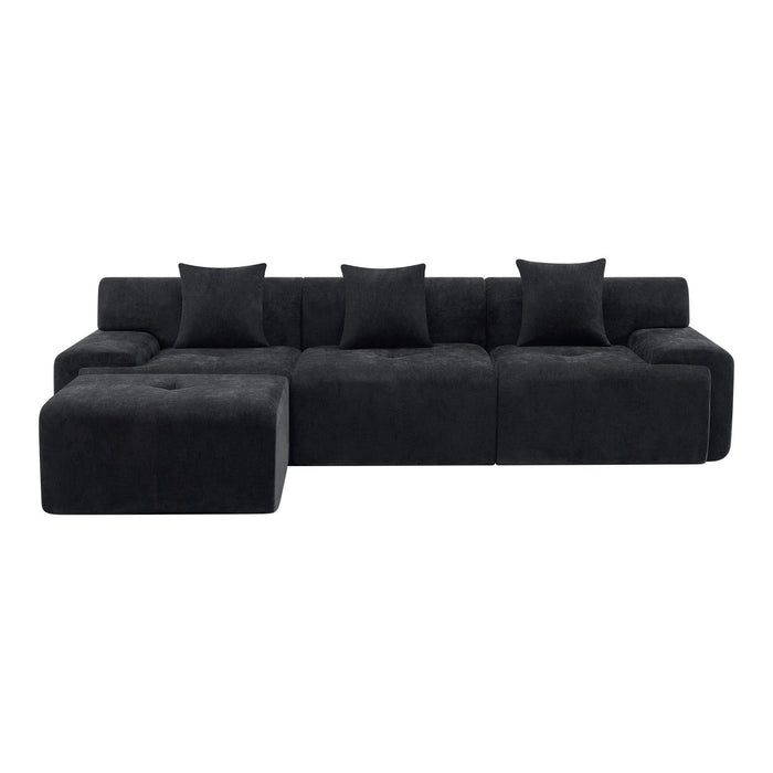 Chenille Modular Sofa Chaise With Ottoman Toss Pillows (725196) - Black