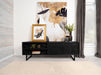 Marsden 2-door Mango Wood TV stand by CoasterEveryday in charcoal black, showcasing a 70-inch modern furniture piece with wood grain details.