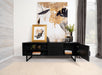 CoasterEveryday Marsden 2-door Mango Wood TV stand in charcoal black, 70-inch furniture piece with modern design.