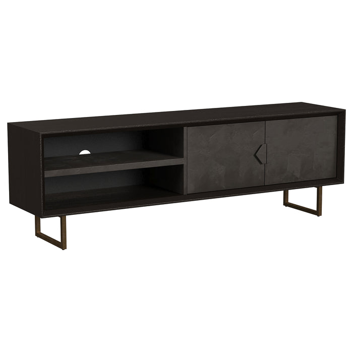 Marsden 2-door mango wood TV stand in charcoal black with a 70-inch width, featuring a modern furniture design.