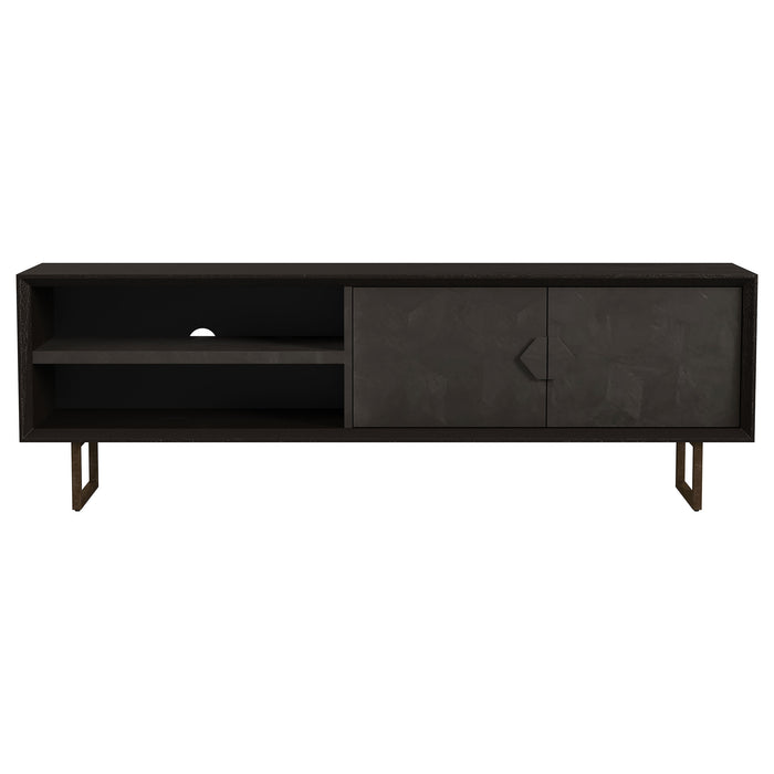Marsden 2-door mango wood TV stand in charcoal black with sleek design, suitable for modern living room furniture.
