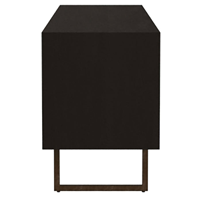 Marsden 2-door mango wood TV stand in charcoal black, 70-inch furniture piece with sleek modern design and ample storage.