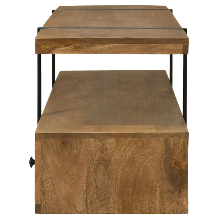 Otto 5-drawer mango wood TV stand by CoasterEveryday, 70-inch brown media console with storage drawers and modern furniture design.