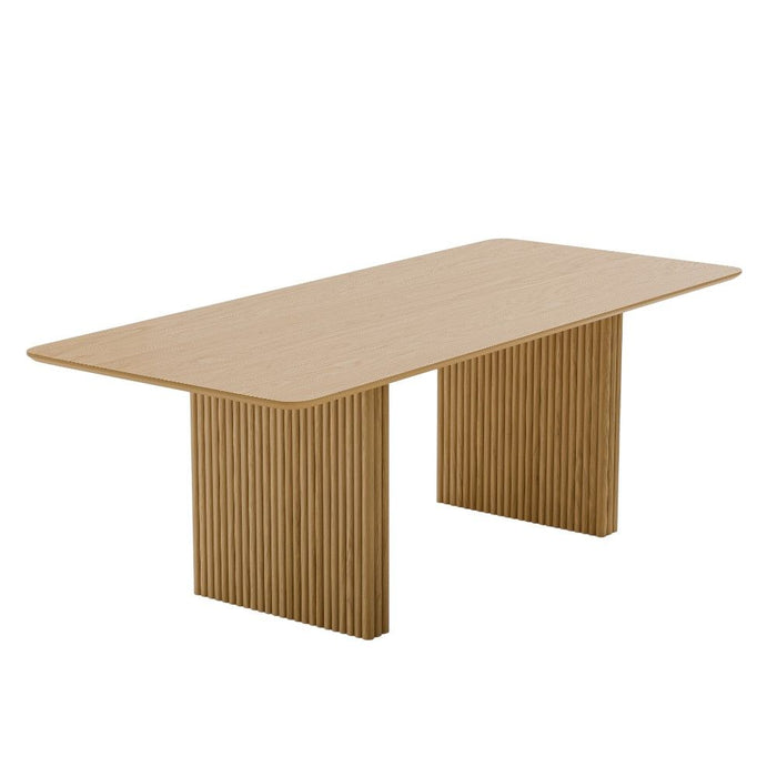 79" Solid Wood Mirrored Double Pedestal Base Dining Table - Natural