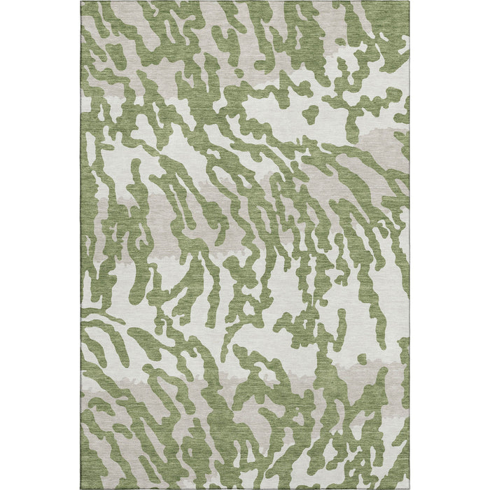 10' X 14' Animal Print Washable Area Rug With UV Protection (669450) - Green / Ivory