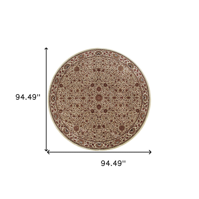 8' Oriental Round Rug - Ivory / Green