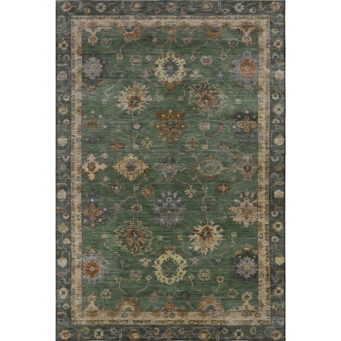 10' X 14' Oriental Washable Area Rug With UV Protection (716413) - Fern Green / Gold