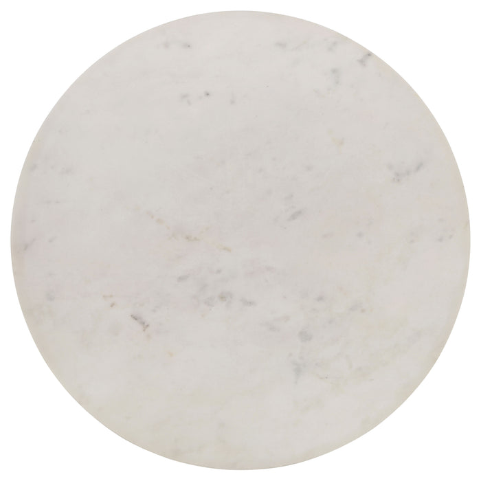 CoasterEveryday Aldis round side end table with white marble top and natural finish legs