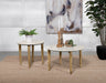 CoasterEveryday Aldis round side end table with white marble top and natural wood base