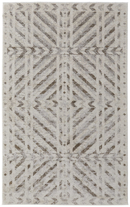 10' x 14' Geometric Power Loom Area Rug - Brown And Ivory