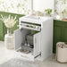 Modern Giga bathroom vanity with integrated ceramic sink, two-door cabinet, and tip-out drawer for stylish storage.