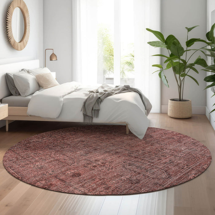 8' Southwestern Washable Round Rug With UV Protection - Rust And Gray
