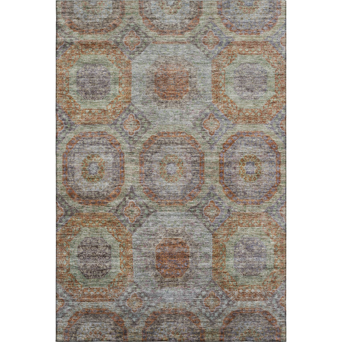 10' X 14' Geometric Washable Area Rug With UV Protection (688570) - Rust / Charcoal / Beige