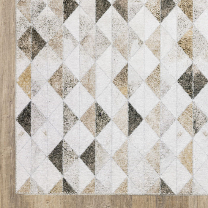 9' x 12' Geometric Power Loom Stain Resistant Area Rug - Beige Brown Gray And Ivory