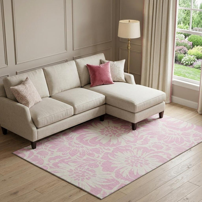 10' X 14' Floral Washable Area Rug With UV Protection (648688) - Pink / Ivory