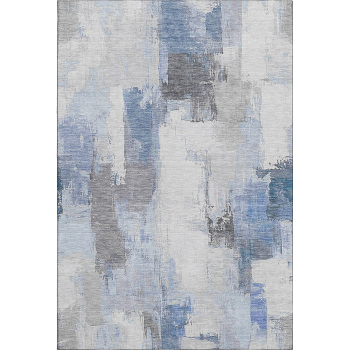10' X 14' Abstract Washable Area Rug With UV Protection (709648) - Denim Blue / Gray / Ivory