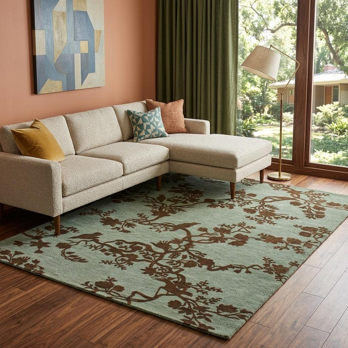 9' X 12' Wool Floral Hand Knotted Area Rug (744362) - Green / Blue / Brown