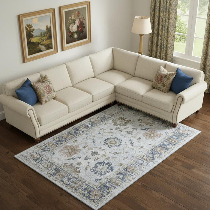 10' X 14' Oriental Washable Area Rug With UV Protection (709872) - Blue / Gray / Taupe