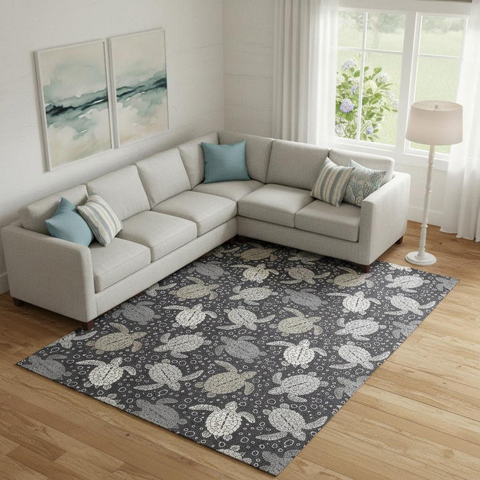 9' X 12' Geometric Washable Area Rug With UV Protection (646168) - Midnight / Ivory / Gray
