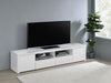 CoasterEveryday Jude 2-door engineered wood TV stand in high gloss white with 79-inch width and sleek modern design