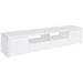 CoasterEveryday Jude 2-door engineered wood TV stand in high gloss white, 79-inch furniture piece with sleek modern design.