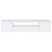 CoasterEveryday Jude 79-inch white engineered wood TV stand with high gloss finish, featuring two doors and modern furniture style.