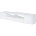 CoasterEveryday Jude 2-door engineered wood TV stand in high gloss white, 79-inch modern furniture for living room storage
