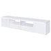 CoasterEveryday Jude 79-inch white engineered wood TV stand with two doors and high gloss finish, modern furniture for living room