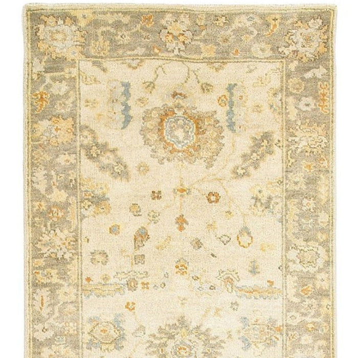 10' Wool Oriental Hand Knotted Runner Rug - Beige And Gray