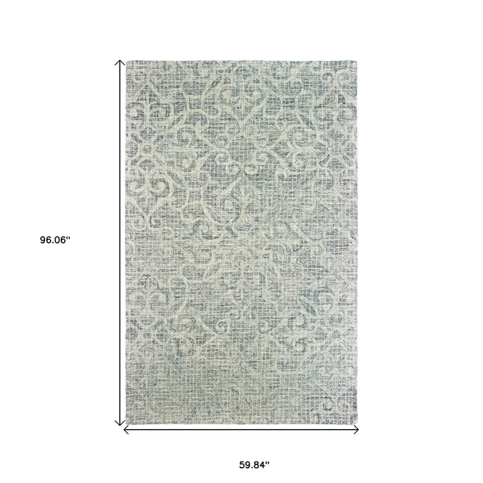 5' X 8' Wool Geometric Hand Tufted Area Rug - Gray / Ivory