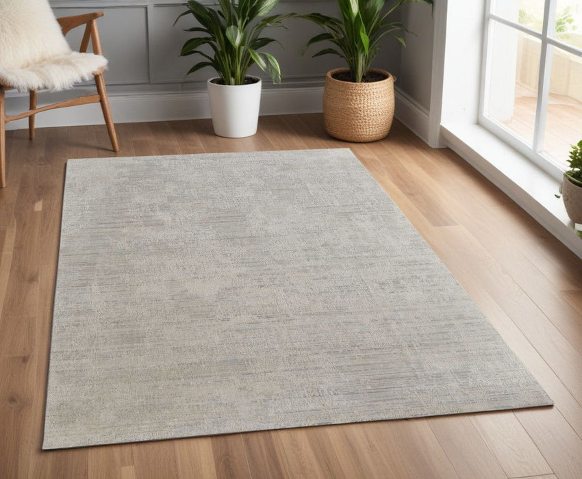 4' x 6' Abstract Hand Woven Worn Faded Wool Blend Area Rug - Gray And Ivory