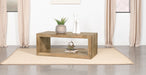 Benton rectangular solid wood coffee table in natural finish by CoasterEveryday