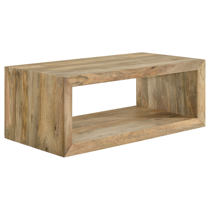 Benton rectangular solid wood coffee table in natural finish by CoasterEveryday