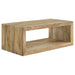 Benton rectangular solid wood coffee table in natural finish by CoasterEveryday