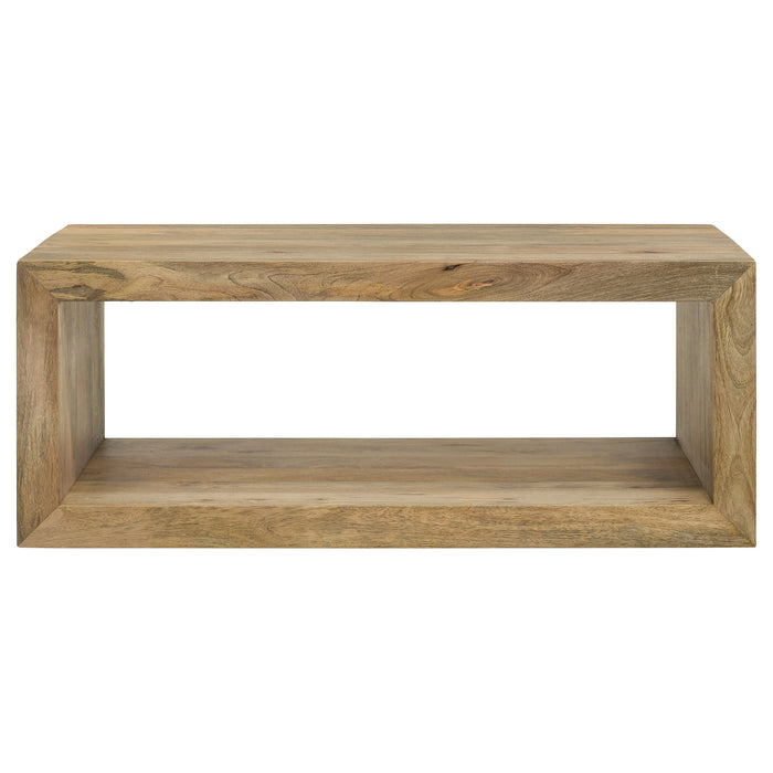 Benton rectangular natural solid wood coffee table by CoasterEveryday